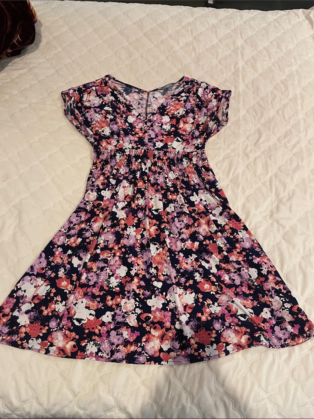 Daisy Fuentes Navy Floral Short-Sleeve Fit & Flare Dress
